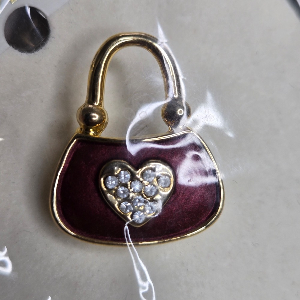 Rucinni Purple Enamel Heart Brooch Gold Tone Rhinestone Crystal Womens Pin New